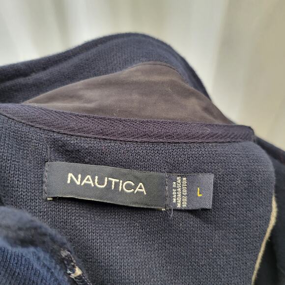 Nautica Navy and Gray 1/4 Zip Cotton Sweater Pullover, L - Picture 9 of 9
